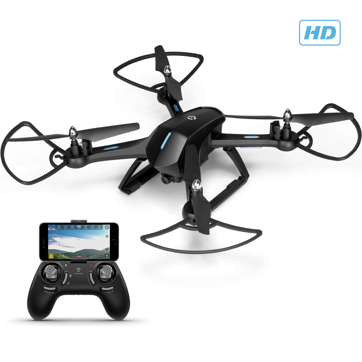 Amcrest A6-B Skyview Pro WiFi Drone with Camera HD 1.3MP FPV Quadcopter, RC + 2.4ghz WiFi Helicopter w/Remote Control, Headless Mode, Smartphone (Black) - image 1 of 6