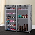 thumbnail image 3 of 6-Row 2-Line 12 Lattices Non-woven Fabric Shoe Rack Gray, 3 of 6