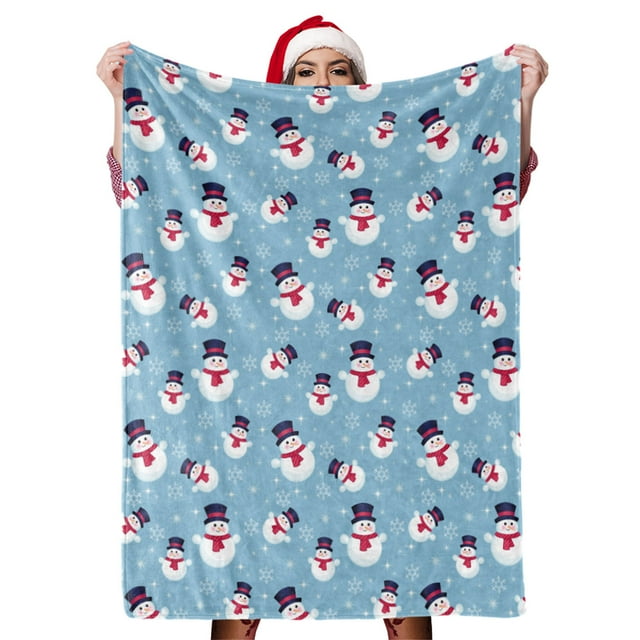 Manta con patrón de muñeco de nieve, suave, agradable para la piel, transpirable, lavable a máquina, manta navideña para siesta, 120x150cm/47,2x59,1 pulgadas