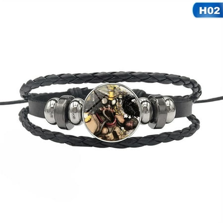 SHOPFIVE APEX Legends Black Braided Leather Bracelet Wristband Bangle for Men Boy, Glass Cabochon Ornament(H01)