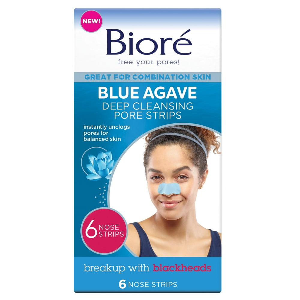 6 Count, Bioré Blue Agave Deep Cleansing Pore Strips, Combination Skin ...