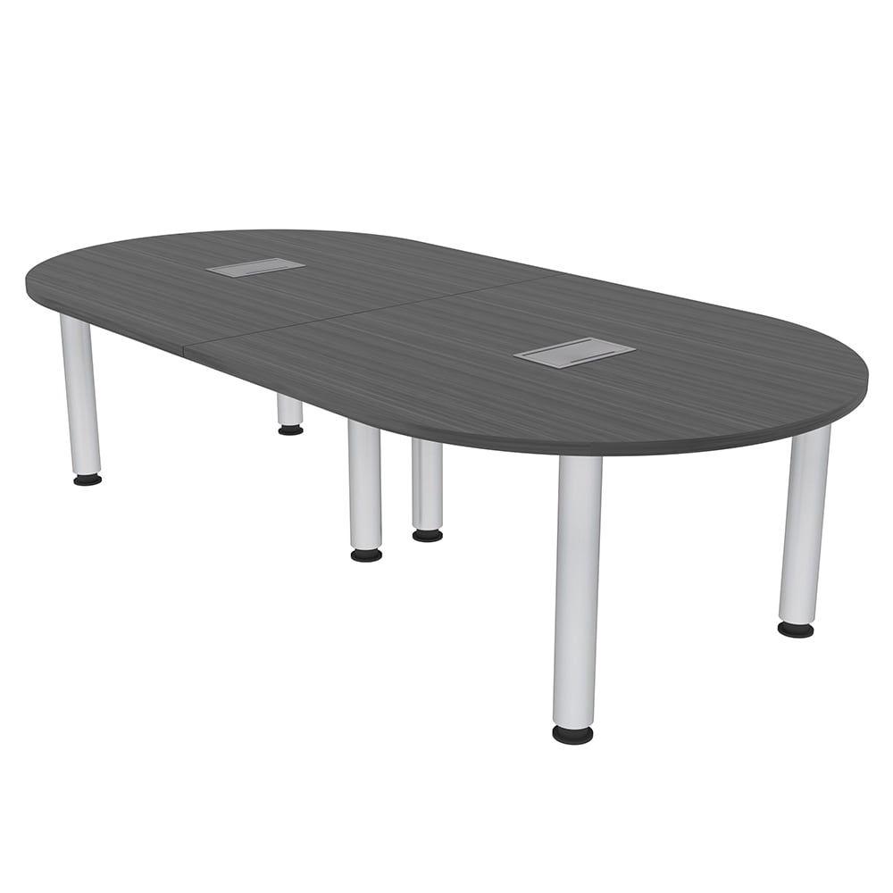 8x4 Racetrack Shaped Conference Table Silver Post Legs Power And Data ...