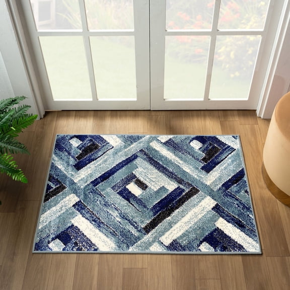 Luxe Weavers Modern Farmhouse Geometric Blue 2x3 Area Rug, Rustic Wood Carpet