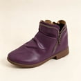 thumbnail image 5 of Puntoco Women's Ruched Ankle Booties, Side Zipper Low Block Heel Boots, Round Toe Slip‑On Pleated Leather Casual Short Boots Purple, 5 of 5
