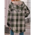thumbnail image 5 of Women'S Flannel Hooded Plaid Shacket Thick Coat Winter Coat Button Down Warm and Fuzzy Fleece Jacket Olive Green XL, 5 of 6