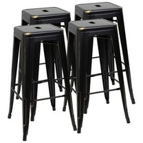 Lacoo Indoor-Outdoor 30" Modern Tolix Style Metal Backless Light Weight Bar Stools with Square Seat, Black Gold