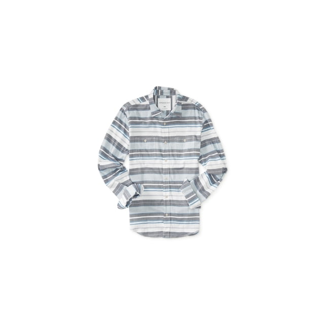 Aeropostale Camisa abotonada con bolsillo a rayas para hombre, azul, pequeña Aeropostale Botones al frente