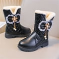 thumbnail image 6 of Girls Ankle Snow Boots Fleece Lined Bow Decor Faux Leather Snow Booties Kids Winter Warm Platform Boots Black 2.5 Big Kids, 6 of 7