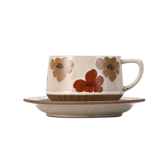 Retro Floral Milk Tea Ceramic Coffee Cup Set with Saucer