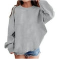 thumbnail image 2 of JUSLIO Hoodies for Girls Cotton Solid Color Hoodless Sweatshirt Round Neck Fall/Winter Long Sleeve Tops Sweatshirts Gray(9-10Years）, 2 of 4
