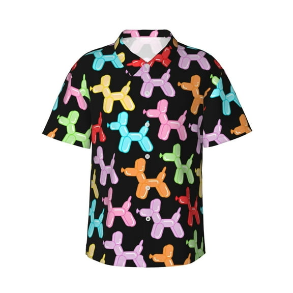 Mens Casual Button Down Short Sleeve Hawaiian Shirts,Colorful Balloon Dogs Shirts Classic Fit Beach Summer Shirts with Front Pocket,XL