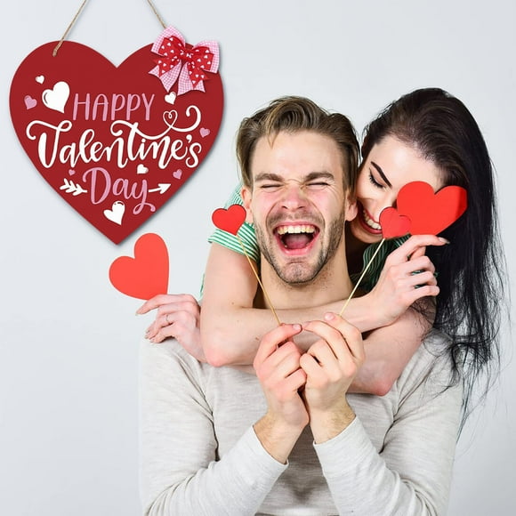 Decoraciones para San Valentín, adornos para San Valentín, regalos para San Valentín, decoraciones para el hogar con corazones de madera impresos, decoraciones colgantes para interiores, letreros para