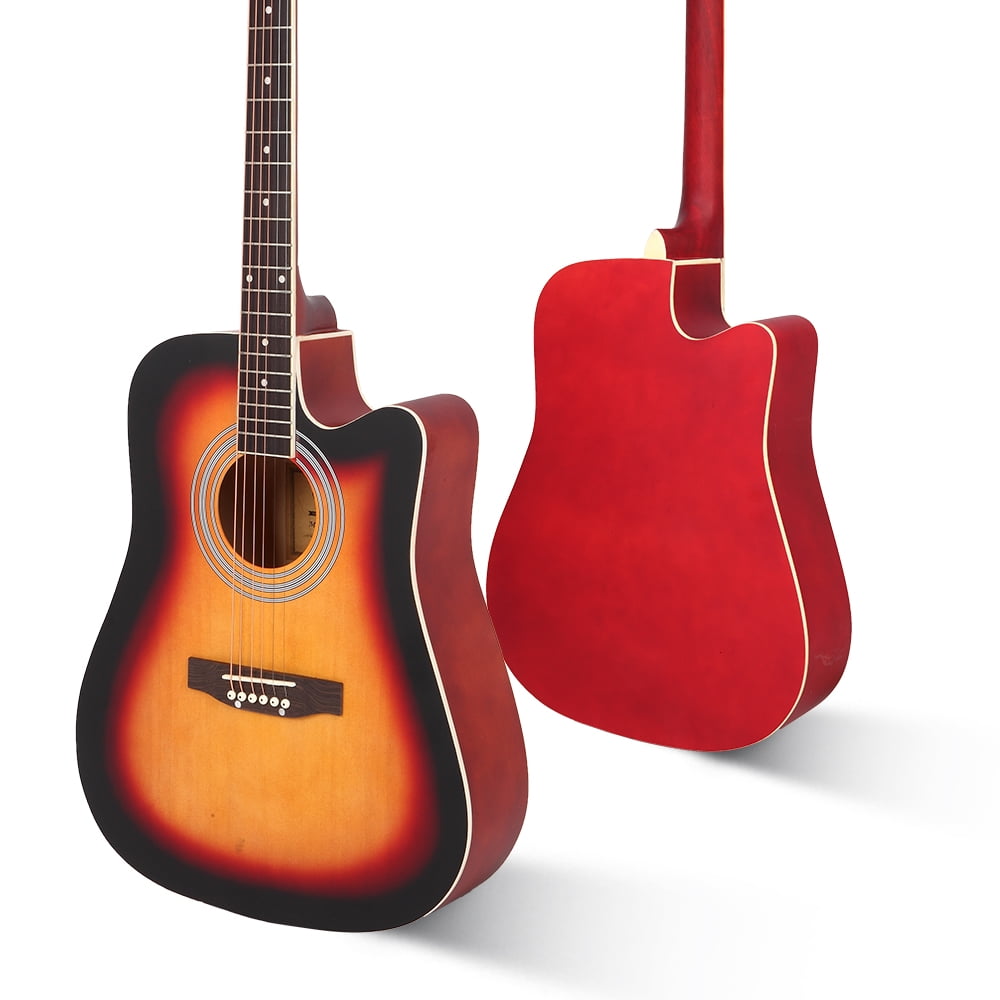 Lowestbest 40" Spruce Front Cutaway Folk Guitar with Bag & Board & Wrench Tool for Music Lovers, Gradient Red Lowestbest 40" Spruce Front Cutaway Folk Guitar with Bag & Board & Wrench Tool for Music Lovers, Gradient Red