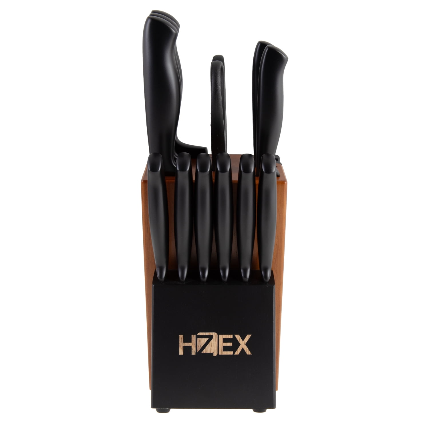 HZEX Premium Kitchen Knife Set, 13-Piece Knives Set in Block, Built-in Sharpener, High Carbon Stainless Steel Knives in Matte Black, Durable Chef's Butcher Steak Paring Utility Bread Knifes