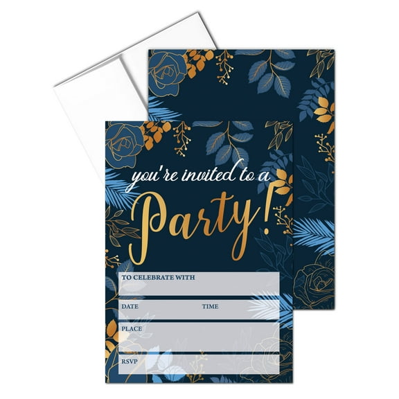 Elegant Party Invite - Fill-in Party Invitations With Envelopes - 25 Invites & E