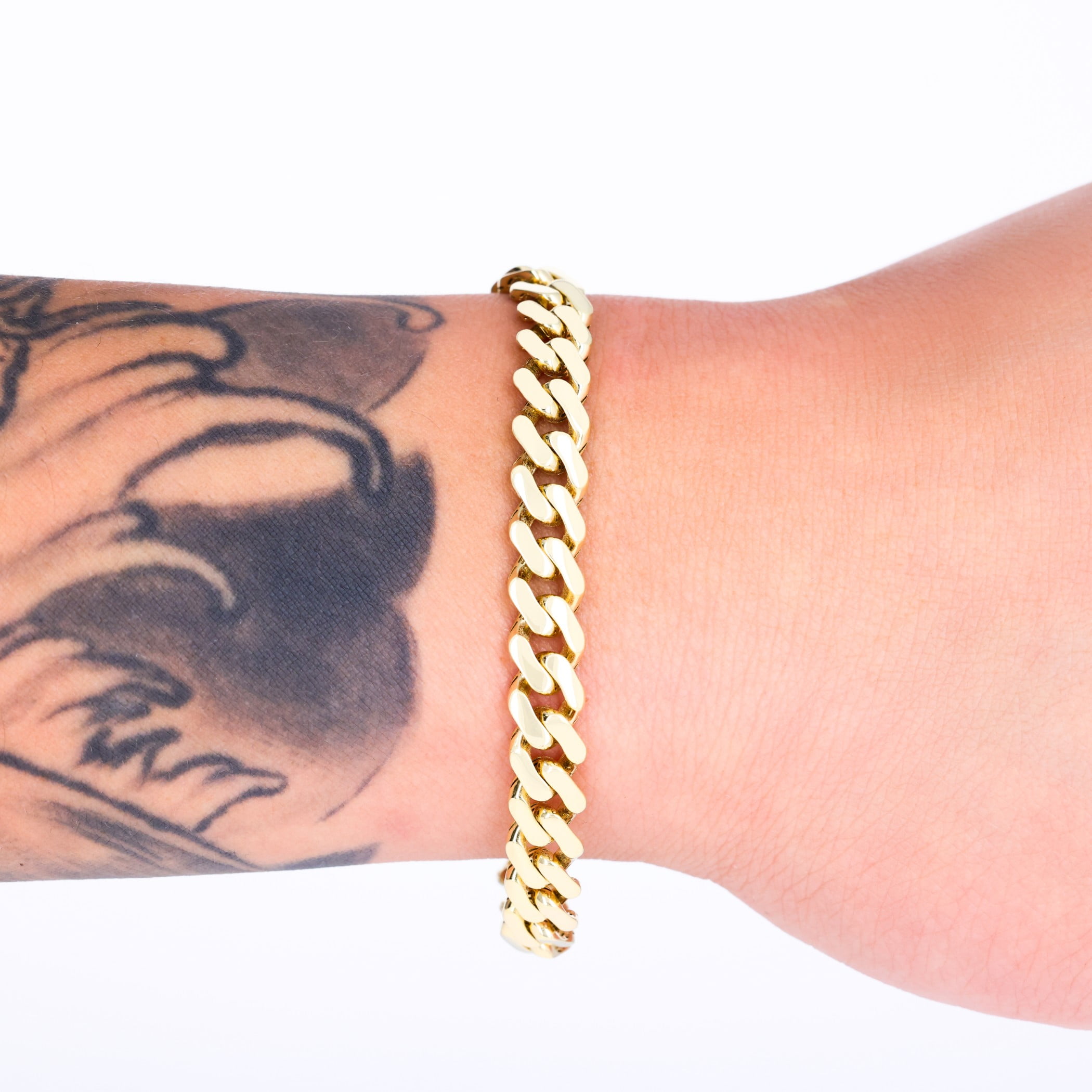 Nuragold 14k Real Yellow Gold Royal Monaco 7.5mm Miami Cuban Link Bracelet (7"-9") Italian Jewelry for Men & Women