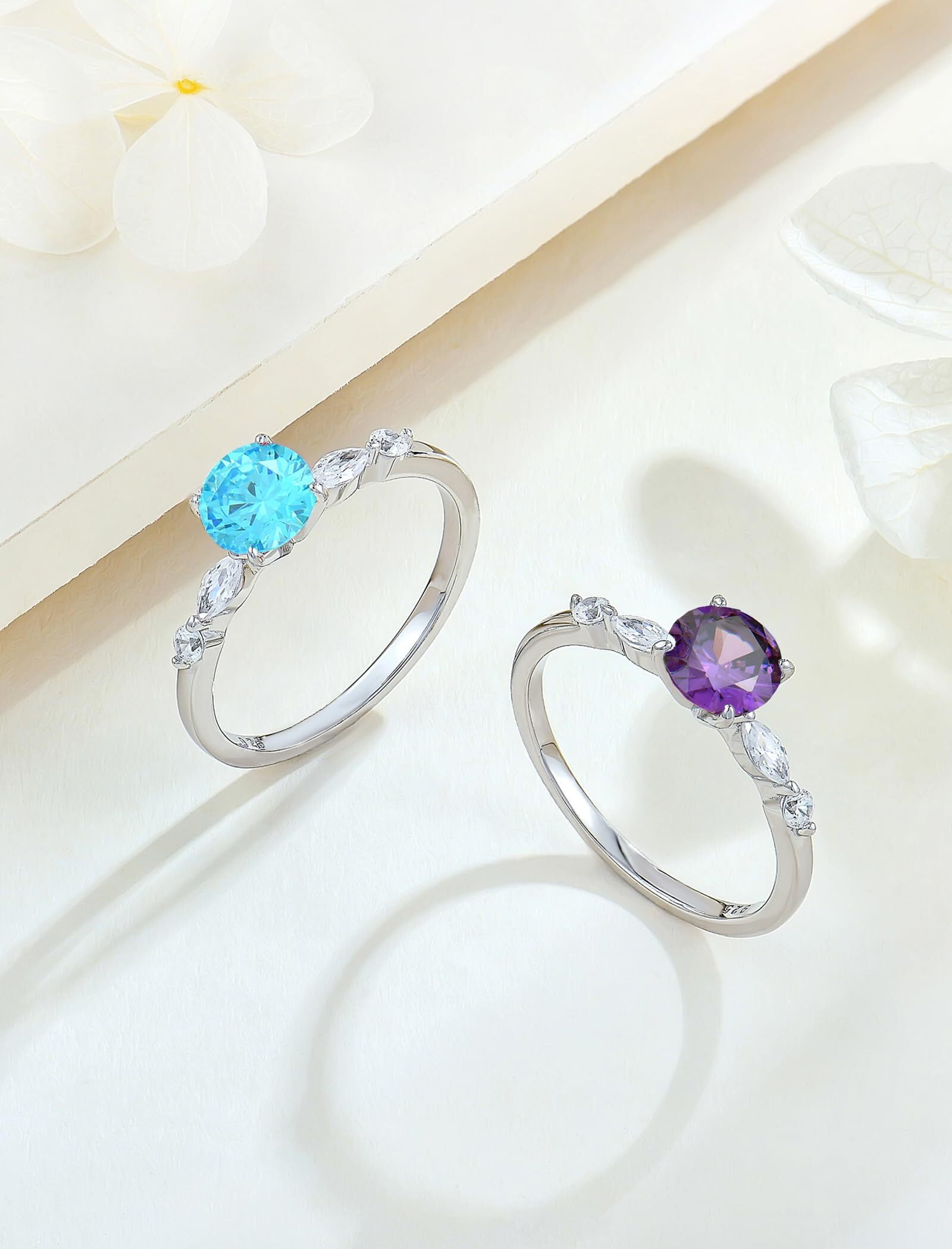 Starchenie Round Promise Rings for Her | 925 Sterling Silver Halo Ring | March Birthstone Aquamarine Engagement Wedding band for Women Size 10