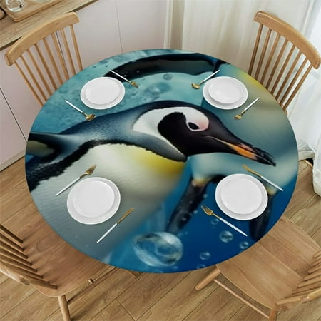 

Autua Penguins Swimming Bubbles Round Tablecloth Stain-Resistant Washable 100% Polyester Table Cover for Picnic Dining Kitchen Farmhouse 38 -42