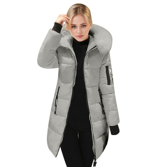 FYDUU Women's Thicken Puffer Jacket Winter Warm Coat Slim Fit Mid Length Padded Jackets Parka Thicken Down Coats Outerwear Casual Winter Coats