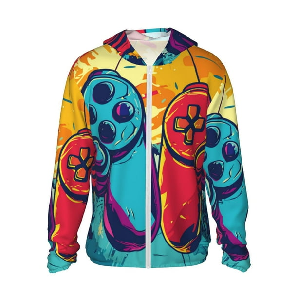Fotbe Gaming Chaqueta con Protección Solar UPF 50+ para Hombre y Mujer, Camisa con Capucha y Bolsillos-3X-Large