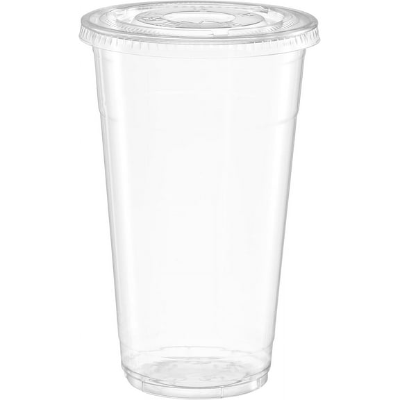 Qihe-Clear Plastic Cups with Flat Lids [24 oz - 100 Count] - Disposable Iced Coffee Cups with Lids - PET Plastic Cold Cups for Smoothies, Juices & To-Go Drinks - Formerly Comfy Package