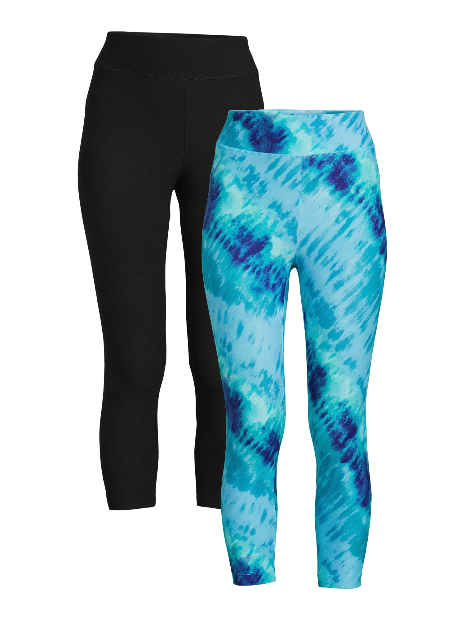 Time and Tru Women's High Rise Knit Capri Leggings, 2Pack