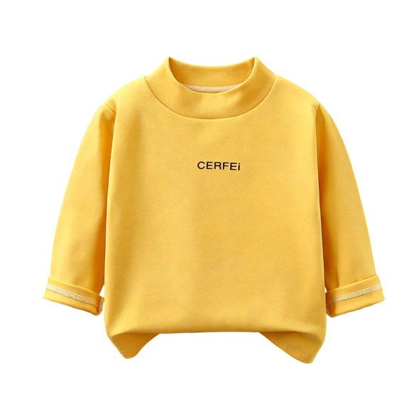 Girls Warm Undershirts Fleece Crew Neck Loose Fit Pullover Soft Long Sleeve Fall Winter Casual Outfits Yellow 12-18M