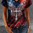 thumbnail image 4 of BRGZLK Womens American Flag T Shirt Summer Trendy USA Star Stripes Independence Day V Neck Short Sleeve Casual Patriotic Tees Shirt Womens Vacation Outfits Red H L, 4 of 5