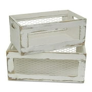 Cheungs FP-3889-2W Wood Crate with Chicken Wire Sides - Set of 2
