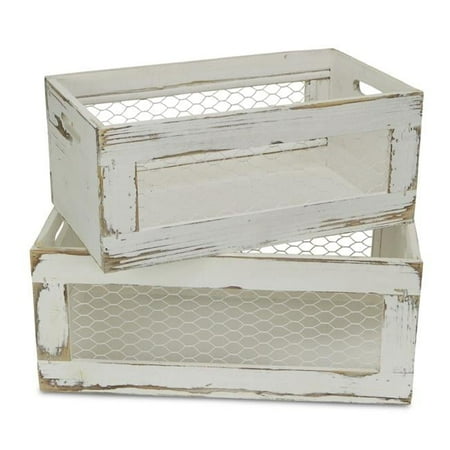 Cheungs FP-3889-2W Wood Crate with Chicken Wire Sides - Set of 2