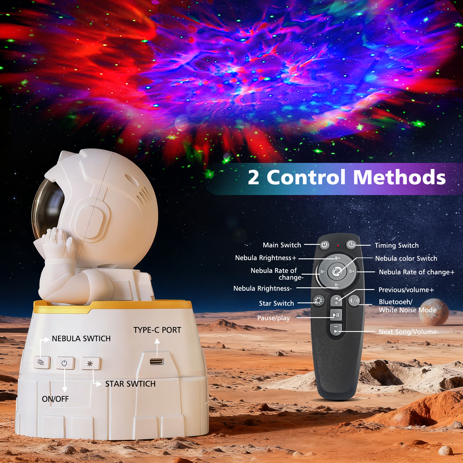 JOPESO Astronaut Galaxy Projector, Star Projector Night Light with Timer Remote and Bluetooth Adjustable Head Angle Nebula Ceiling LED Lamp for Kids Birthdays Gift Decor