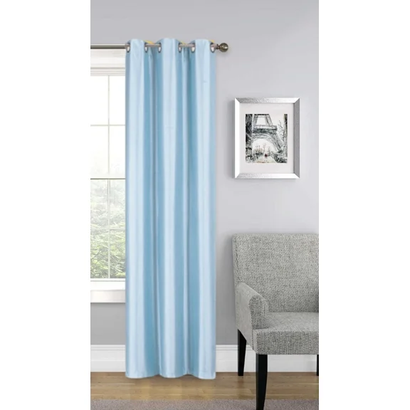 Gorgeous Home Linen (#32) Hotel Quality Silver Grommet Top, Faux Silk Blackout Window Curtain 108" L Light Blue 1-Panel