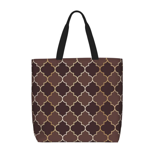Easygdp Brown Gold Grid Bolsa Tote para Mujer, Bolso de Hombro para Trabajo, Playa, Viajes, Compras y Supermercado