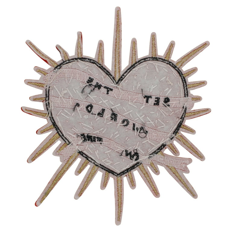 EMDOMO Beaded Milagro Heart Patches Flaming Sacred Heart Applique Mexican Folk Art Applique Decor Clothes Badges Sew On Patches Handmade DIY 2pieces (N