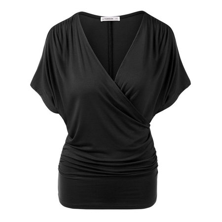 - JustVH Woemn's V Neck Short Sleeve Wrap Front Drape Dolman Top