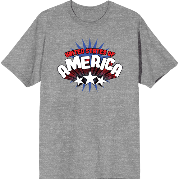 Americana United States Of America Heather Gray Men's Crew Neck Short Sleeve Tee-Medium