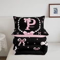 thumbnail image 5 of meiyoeat Pink Ribbon Bowknot Twin Comforter Sets For Girls,Lovely Bowtie Alphabet Print P Bedding Set For Kids,Pink Reversible,2pcs, 5 of 7