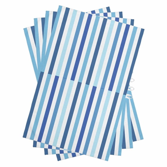 Geometric Stripe Kitchen Towels Set of 4, Water Absorbent Dish Towel, Ombre Farmhouse Blue Vertical Striped Decorative Hand Towels - Quick Drying Cloth for Cooking Baking, 18x28 Inch