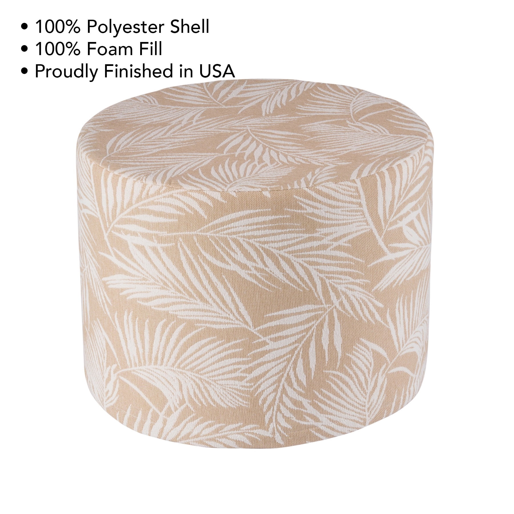 Better Homes & Gardens Round Outdoor Pouf Ottoman, Palm Tan, 20 in x 15 in, 1-Piece