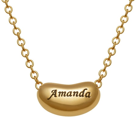 Personalized Women's Gold or Rhodium Plated Engraved Name Bean Necklace