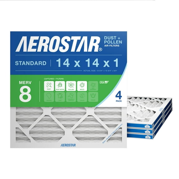 Aerostar 14x14x1 MERV  8, Pleated Air Filter, 14x14x1, Box of 4, Made in the USA