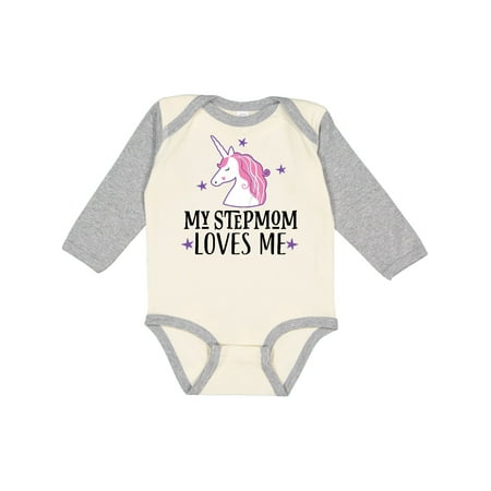 

Inktastic My Stepmom Loves Me Unicorn Gift Baby Girl Long Sleeve Bodysuit