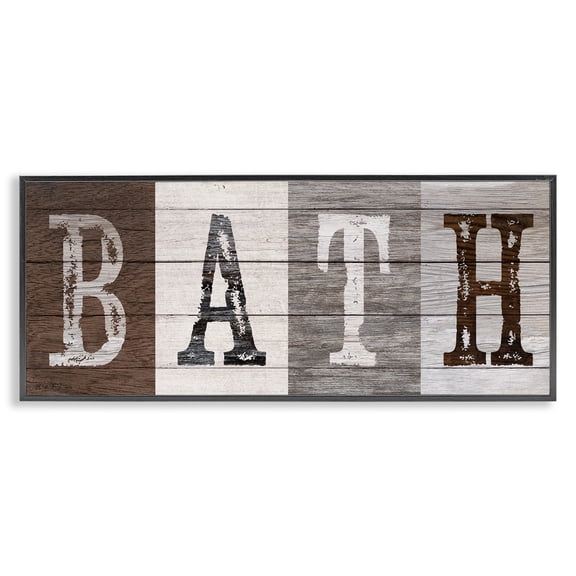Stupell Industries Farmhouse Rustic Bath Letters Black Framed Giclee Art, 24 x 10, by Susan Arnot