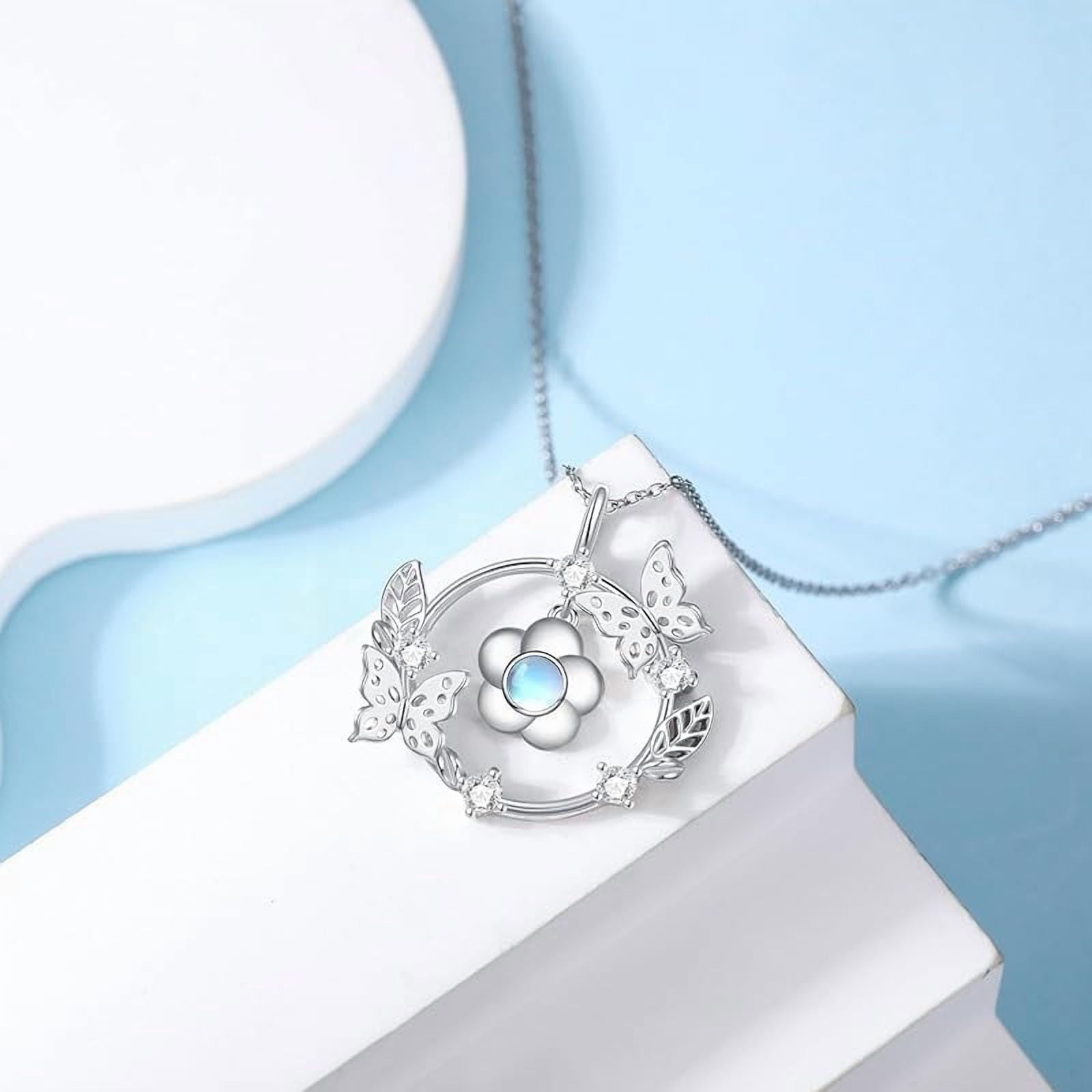 SISGEM Natural Moonstone Butterfly Pendant Necklace for Women 925 Sterling Silver Moonstone Gemstone Jewelry for Her