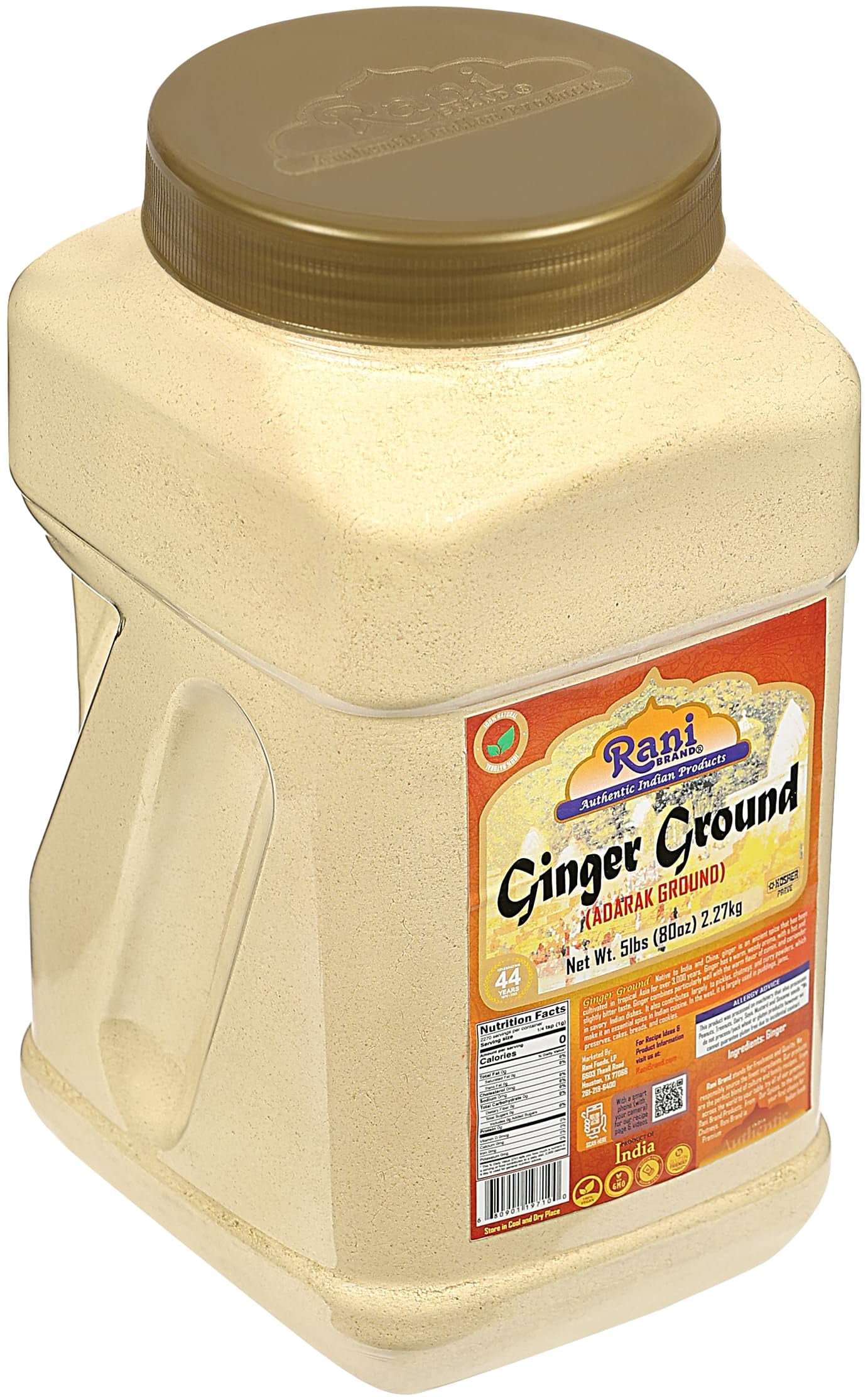 Rani Ginger (Adarak) Powder Ground, Spice 80oz (5lbs) 2.27kg Bulk PET Jar ~ All Natural | Vegan | Gluten Friendly | NON-GMO | Kosher | Indian Origin