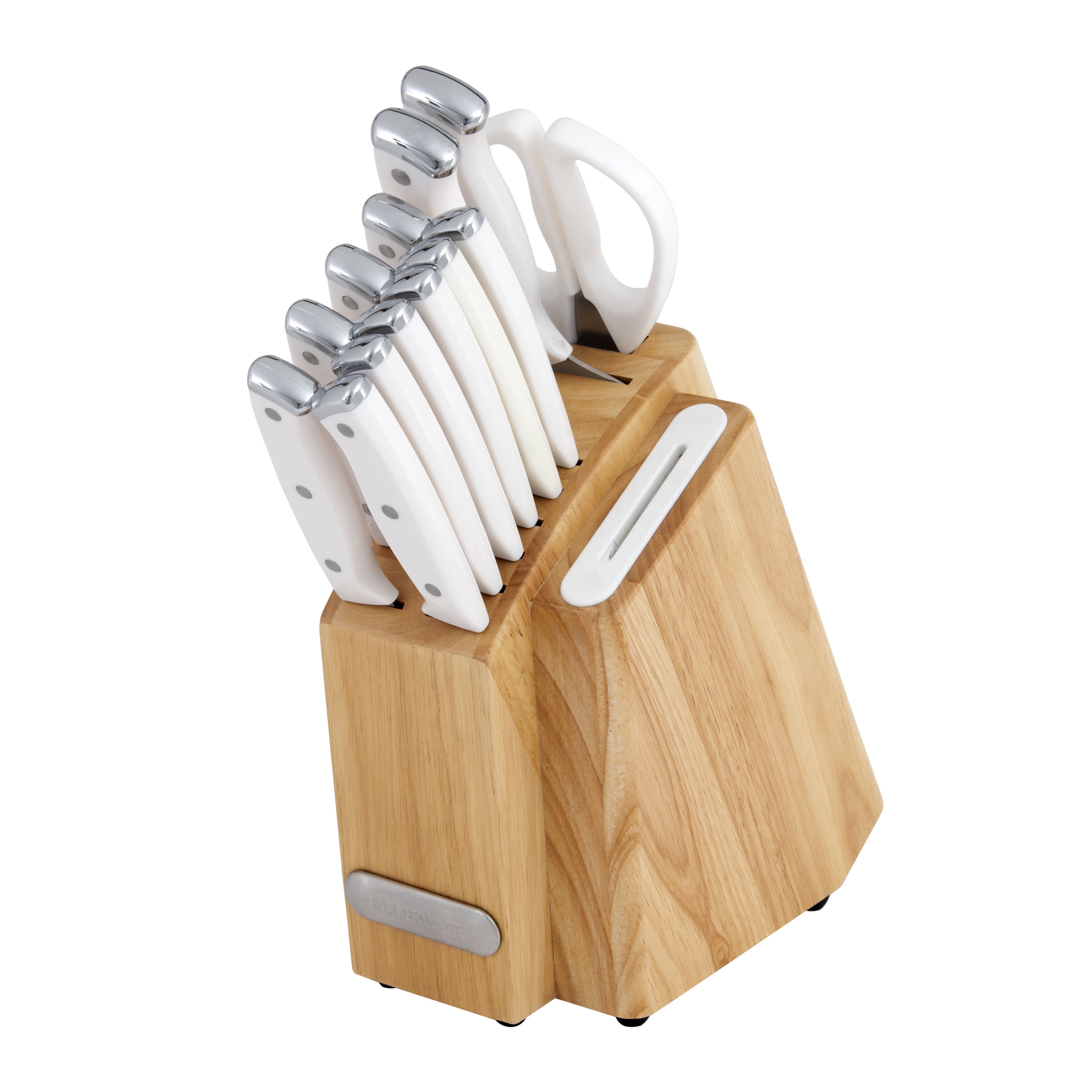 Farberware Edgekeeper Triple Riveted Slim Knife Block Set with Built in Sharpener 14-piece in White