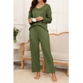 thumbnail image 3 of Ekouaer Womens Ribbed Knit Pajamas Set V Neck Long Sleeve Pj Set 2 Piece Loungewear Casual Sleepwear, 3 of 6