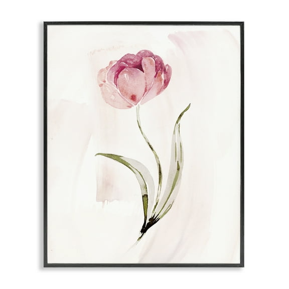 Stupell Industries Pink Blossom with Leaves Floral Painting Black Framed Art Print Wall Art, 11 x 14