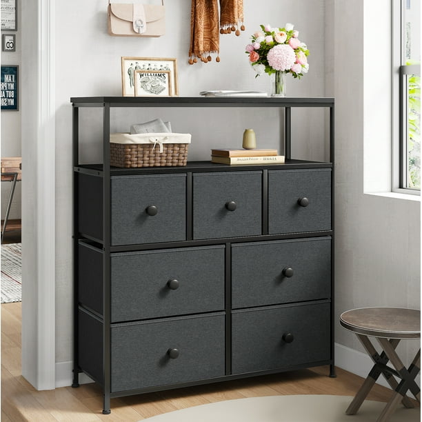 EnHomee Dresser for Bedroom with Shelves Black Dresser with 7 Drawers