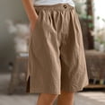 thumbnail image 2 of Kvture Cotton Linen Shorts for Women Loose Fit Knee Length Bermuda Shorts Casual Wide Leg Elastic Waist Workout Shorts Brown S, 2 of 8